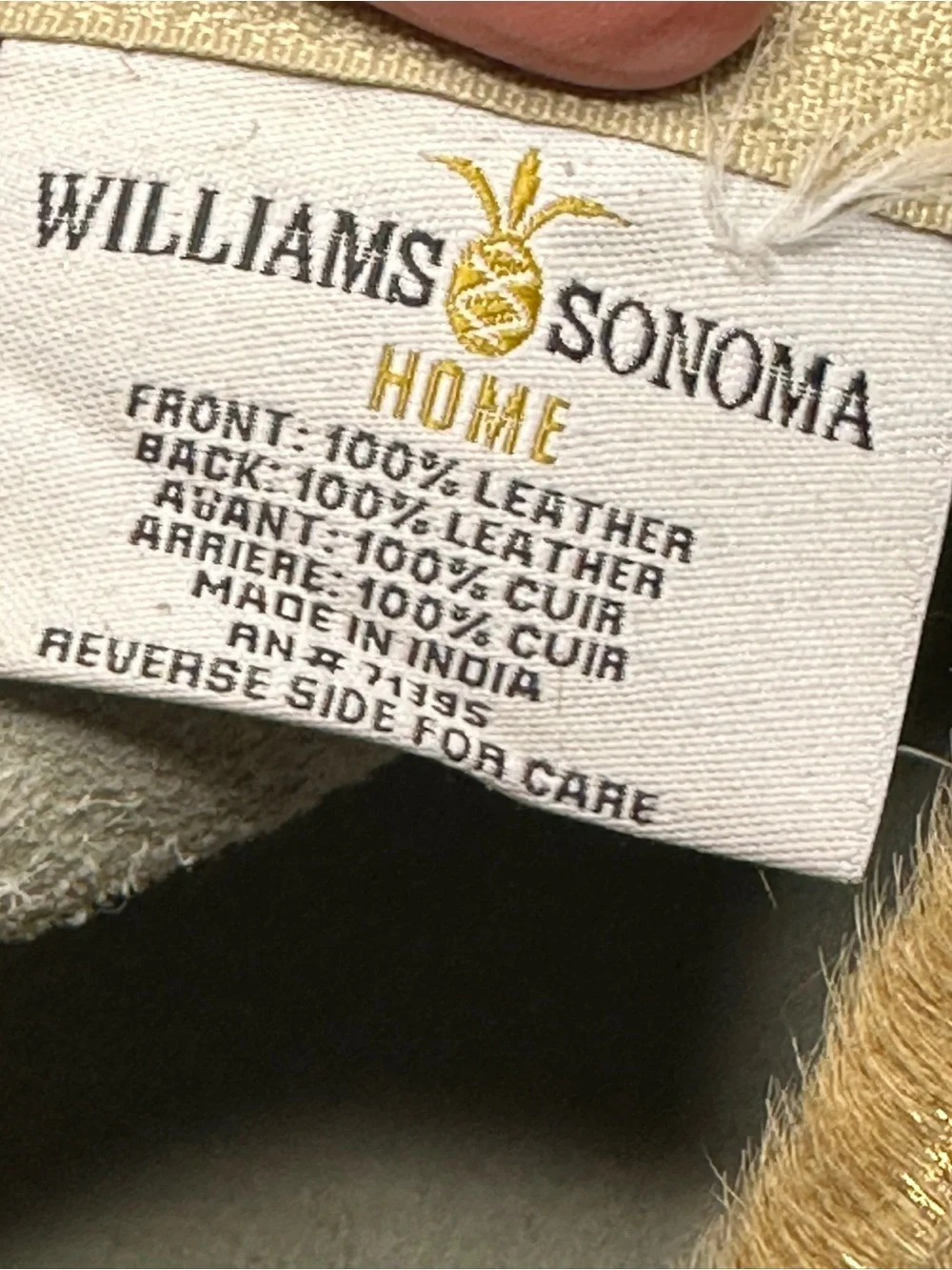Williams Sonoma Tan and Gold Accent Throw Pillow 100 leather calf hair